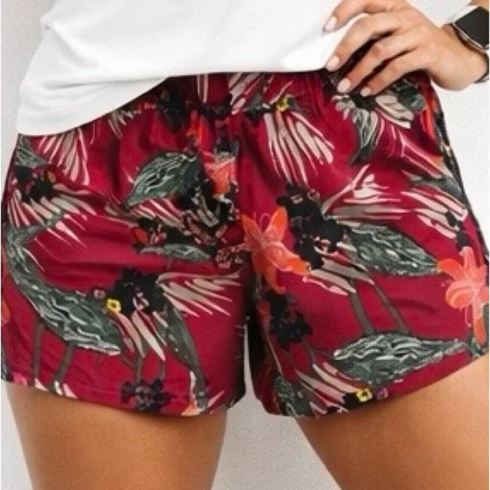 Patagonia Women's Athletic Shorts in Pinkish Red with Floral Pattern